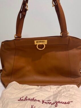 Salvatore Ferragamo Leather Brown Gancini Tote Bag